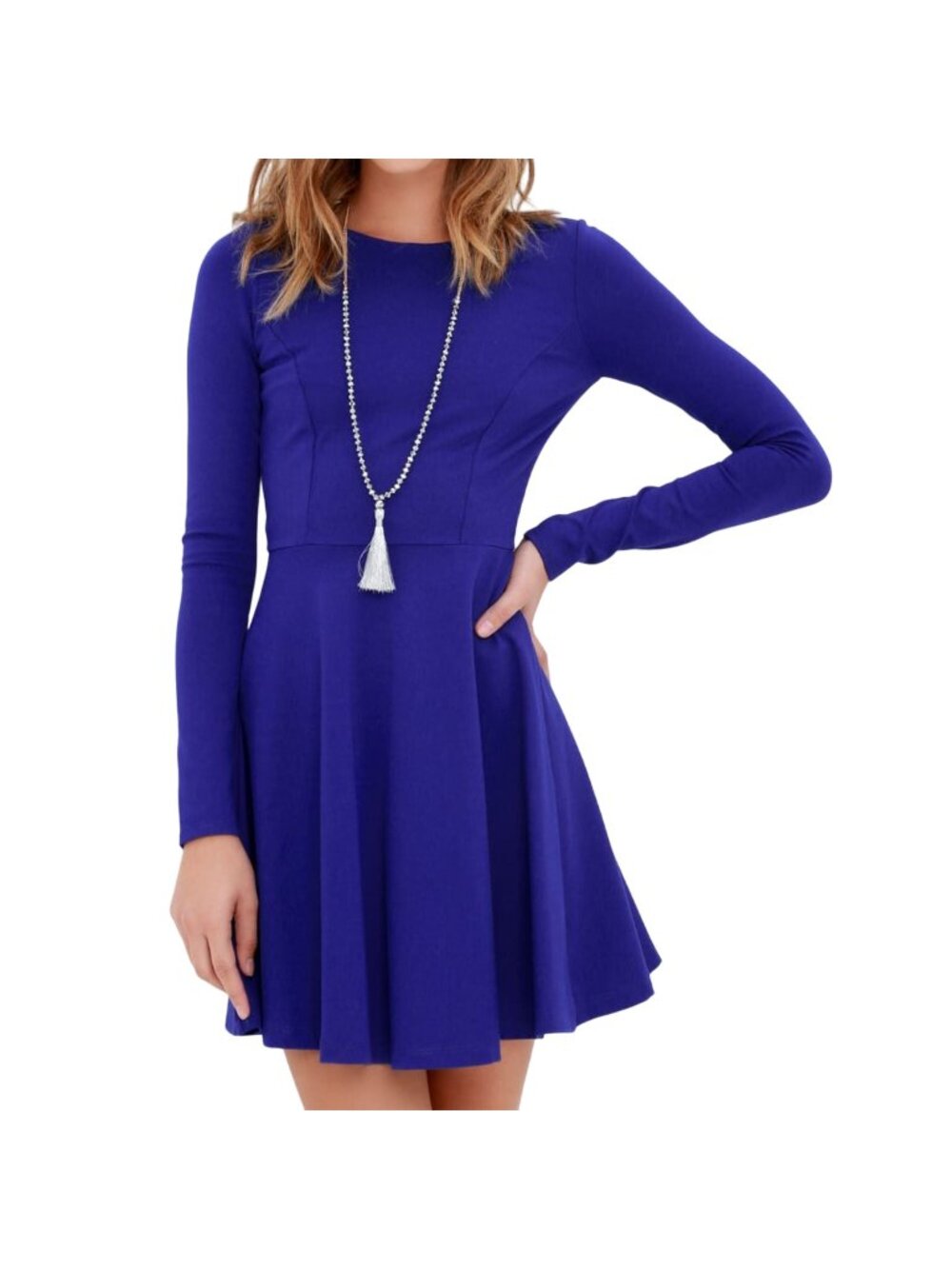 Lulus Forever Chic Royal Blue Long Sleeve Skater Dress, Size XS